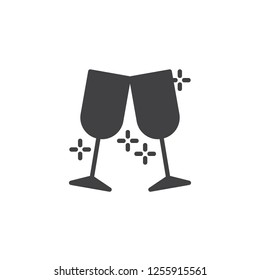 Cheers glasses clink vector icon. filled flat sign for mobile concept and web design. Party, champagne toast simple solid icon. Symbol, logo illustration. Pixel perfect vector graphics