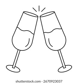 Conjunto de iconos de gafas de alegría, Vector de tostada de champán, símbolo de celebración de bebida de fiesta, ilustración aislada de contorno de celebración festiva.