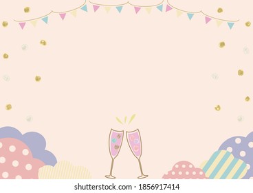 cheers glasses and pastel colored cloud pattern background