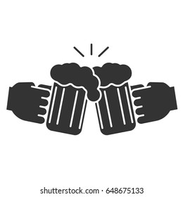 Cheers glyph icon. Silhouette symbol. Hands holding toasting beer glasses. Negative space. Vector isolated illustration