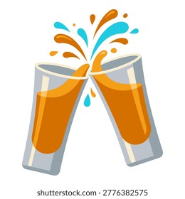 Cheers to good times with splashing shots. Fun celebration and toast for party or event.
