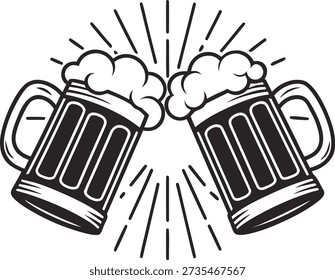  Cheers to Good Times: Two frothy beer mugs clink together in a joyful toast, radiating an atmosphere of camaraderie, celebration, and merriment. perfect for a social gathering, a casual toast.
