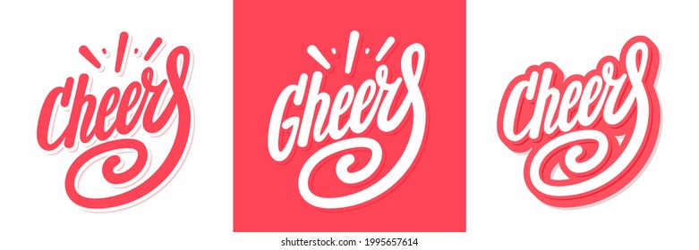 Cheers. Greeting cards set. Vector handwritten lettering.