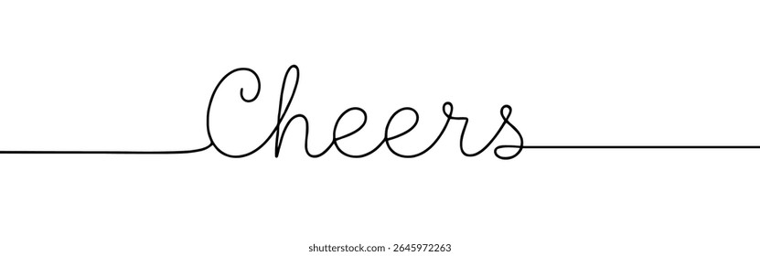 Cheers greeting continuous one line drawing with word. Minimalistic drawing of phrase illustration.