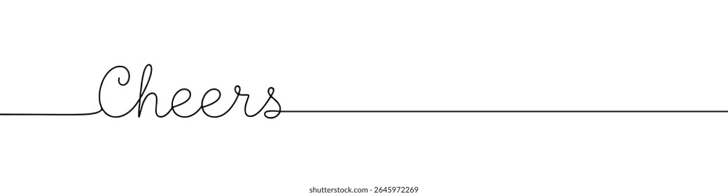 Cheers greeting continuous one line drawing with word. Minimalistic drawing of phrase illustration.