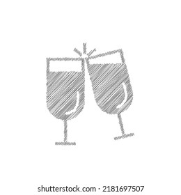 Cheers grey sketch vector icon. Glass cups cheers and toasting sign