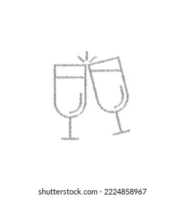 Cheers grey sketch vector icon. Glass cups cheers and toasting sign
