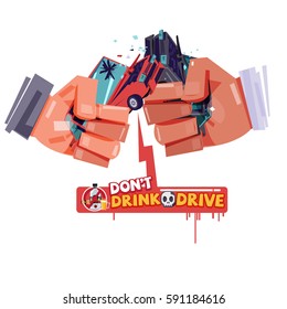 cheers hand with hitting car crash like a beer or alcohol glass. accident from drink and drive. don't drink and drive concept - vector illustration