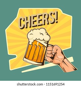 Cheers Hand Hold A Glass Of Beer Vector Image
