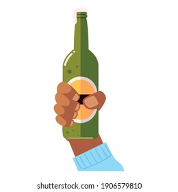 cheers hand holding beer bottle drink liquor vector illustration
