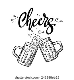 Cheers, hand lettering phrase, poster design,calligraphy vector illustration