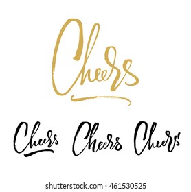 Cheers! Hand written elegant phrase for your design. Custom hand lettering. Can be printed on greeting cards, paper and textile designs, etc.