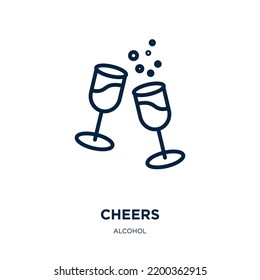cheers icon from alcohol collection. Thin linear cheers, fun, happy outline icon isolated on white background. Line vector cheers sign, symbol for web and mobile