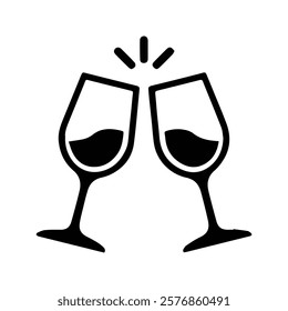 Cheers icon. Champagne Glass Illustration. Toast Symbol. Two glasses of champagne or wine.