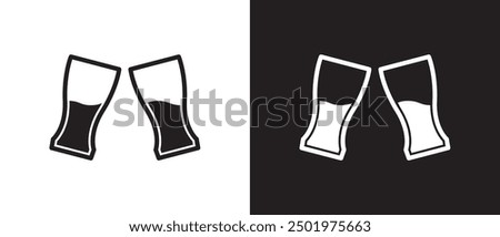 Cheers icon, Drink glass icon, Two glasses toast icon, Drink toast, Cheers with drink glasses. Clinking glasses icon. Vector illustration isolated on black and white background. Eps10