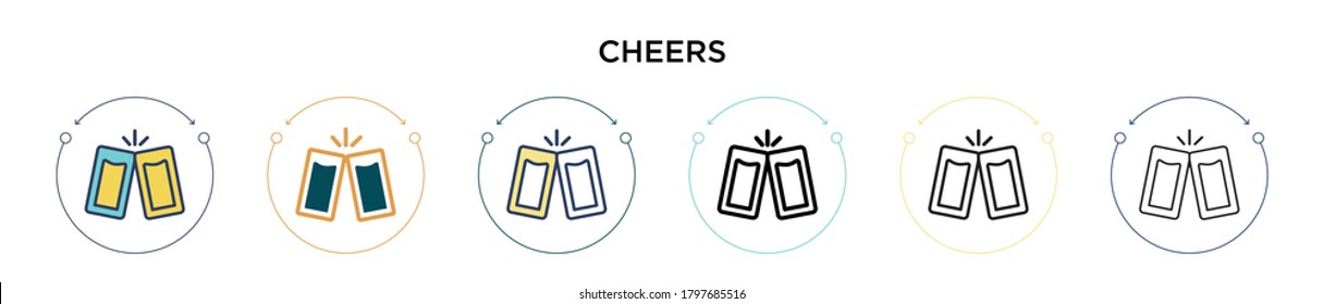 Cheers icon in filled, thin line, outline and stroke style. Vector illustration of two colored and black cheers vector icons designs can be used for mobile, ui, web