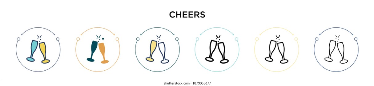 Cheers icon in filled, thin line, outline and stroke style. Vector illustration of two colored and black cheers vector icons designs can be used for mobile, ui, web