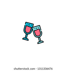 Cheers  icon, flat design line art thin style, Valentines day signs and love symbols, Wedding infographics. Colorful icon on a white background, Vector illustration