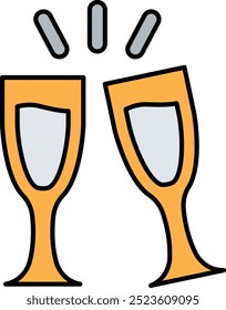 Icono o ilustración de Cheers que representa la celebración y el brindis festivo para el año Nuevo, los cumpleaños o los eventos especiales con gafas