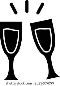 Icono o ilustración de Cheers que representa la celebración y el brindis festivo para el año Nuevo, los cumpleaños o los eventos especiales con gafas