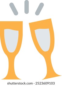 Icono o ilustración de Cheers que representa la celebración y el brindis festivo para el año Nuevo, los cumpleaños o los eventos especiales con gafas