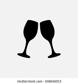 Cheers icon isolated on white background. Two wine glasses silhouette.