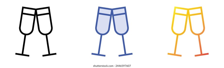 Cheers-Symbol. Lineares, blaues Füllungs- und Verlaufsstil-Design auf weißem Hintergrund