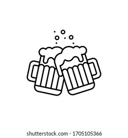 Cheers icon. Two foamy beer glasses icon. Beer vector icon. Alcohol sign. Drink symbol for your web site design, logo, app, UI. Vector illustration, EPS10. 