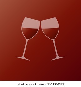 Cheers icon. Two glasses of red wine. Vector illustration isolated on red background.