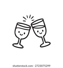 Cheers icon vector illustration, featuring clinking glasses, perfect for celebration designs, party invitations, festive posters, event graphics, beverage branding, and social gathering artwork.