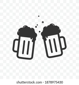 Cheers icon vector illustration isolated sign symbol - beer toast black and white style in transparent background.