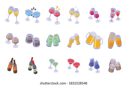 Cheers icons set. Isometric set of cheers vector icons for web design isolated on white background