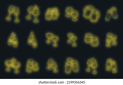 Cheers icons set. Isometric set of cheers vector icons neon color on black