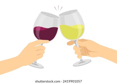 Cheers illustration with red wine and white wine
