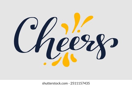 Cheers lettering text banner card. Design ink illustration. Vector Cheers calligraphy text banner. Template for modern brush calligraphy. Vector illustration Isolated on red background.