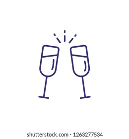 Cheers line icon. Two glasses with champagne on white background. Celebration concept. Vector illustration can be used for topics like greeting, party, festival