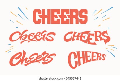 Cheers logos lettering menu vectors red titles
