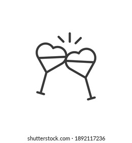 Cheers with love shape outline icon. Two wine glasses. Vector illustration. isolated on white background