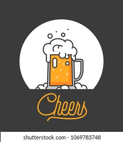Cheers mate. Glass of beer isolated vector illustration, minimal design. Lager beer icon on white background. Drink beer with your friends. Good for pub menu illustration. Cold beverage on a hot day