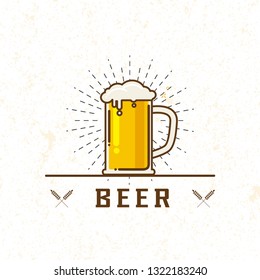 Cheers mate. Glass of beer isolated vector illustration, minimal design. Lager beer icon on white background. Drink beer with your friends. Good for pub menu illustration. Cold beverage on a hot day.