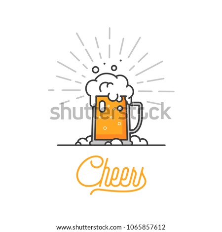 Cheers mate. Glass of beer isolated vector illustration, minimal design. Lager beer icon on white background. Drink beer with your friends. Good for pub menu illustration. Cold beverage on a hot day.