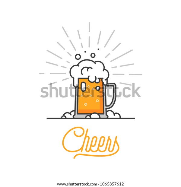 乾杯 ビールのグラス 最小限のデザイン 白い背景にラガービールのアイコン 友達とビールを飲みなさい パブのメニューイラストに適しています 暑い日に冷たい飲み物 のベクター画像素材 ロイヤリティフリー
