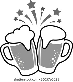Cheers with the mugs full of beer!