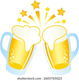 Cheers with the mugs full of beer!