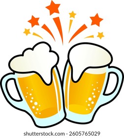 Cheers with the mugs full of beer!