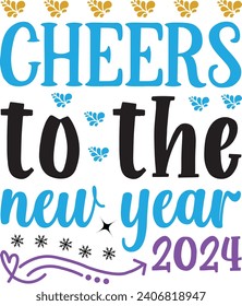 Cheers to the new year 2024 happy new year 2024 Groovy Wavy Retro Sublimation T-shirt Design.