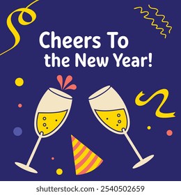Cheers to the New Year! – Fun and Festive New Year’s Typography with Champagne Glasses and Party Elements