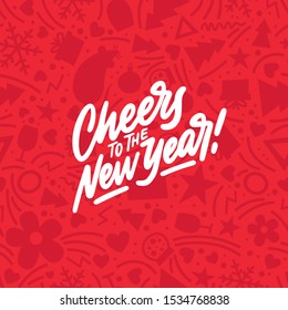 Cheers to the New Year Greeting Card. Holiday Vector Illustration With Lettering Composition. Vintage festive label. Vector illustration
