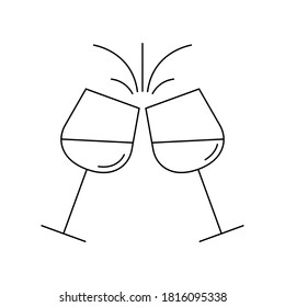 Cheers outline icon with two wine glasses. Toast and clinc glasses symbol. Vector illustration.
