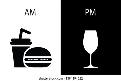 Cheers AM and PM Day and Night Eat play sleep repeat or work sleep repeat eat sleep play, eat game sleep Vector Fast food icon